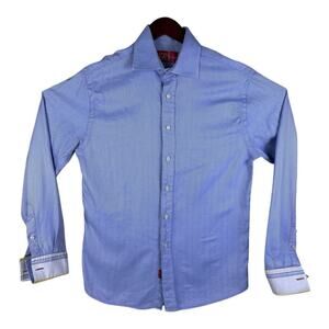 Rufus Flip Cuff Shirt Mens Size Medium Blue Stripe Long Sleeve Button Up USA